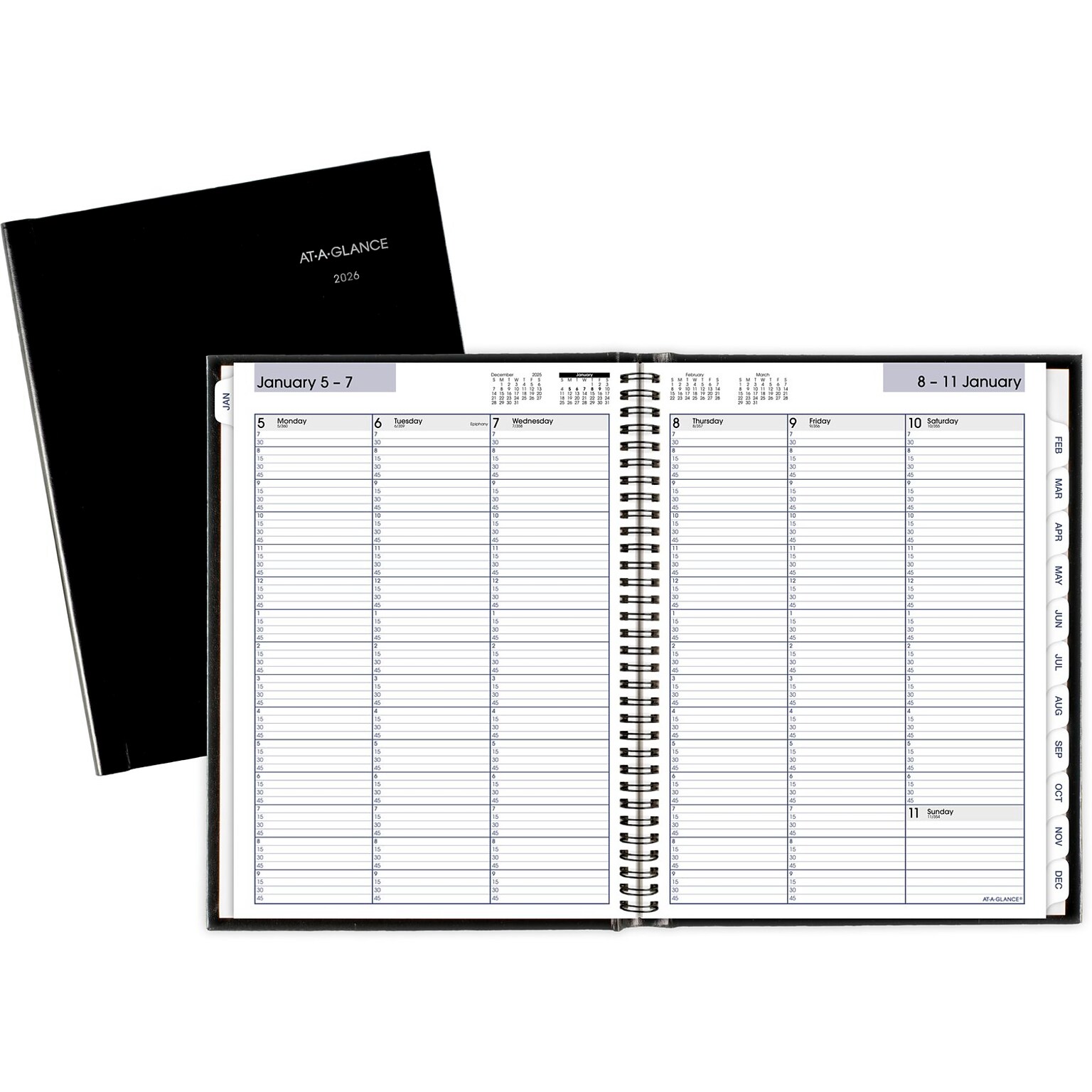 2026 AT-A-GLANCE DayMinder 8 x 11 Weekly Appointment Book Planner, Faux Leather Cover, Black (G520H-00-26)