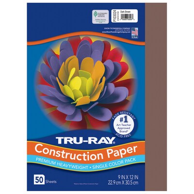 Tru-Ray 9 x 12 Construction Paper, Dark Brown, 50 Sheets/Pack, 5 Packs/Bundle (PAC103024-5)