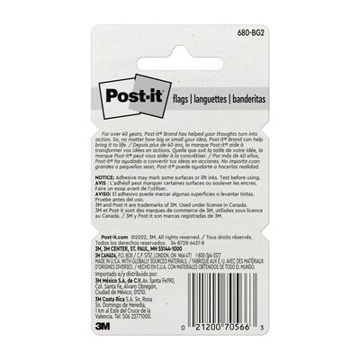 Post-it® Flags, 1" Wide, Green, 100 Flags/Pack (680-BG2)