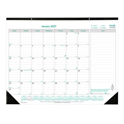 2027 Brownline EcoLogix 22 x 17 Monthly Desk Pad Calendar, White/Green (C177437-27)