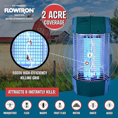 Flowtron Electric Indoor/Outdoor Bug Zapper, 2 Acres Coverage, 120W UV Light with Dual Lure Method (FLWMC9000)