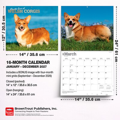 2027 BrownTrout For the Love of Welsh Corgis 14" x 12" Monthly Wall Calendar, Assorted Colors (9798330714698)