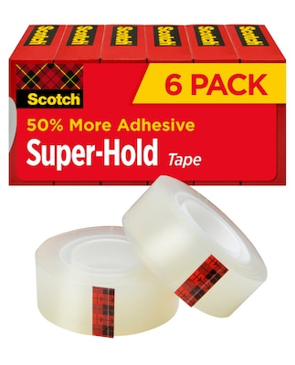 Scotch Super-Hold Transparent Clear Tape Refill, 0.75 x 27.77 yds., 1 Core, Clear, 6 Rolls/Pack (7