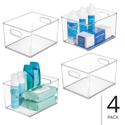 iDESIGN Stackable Plastic Storage Bin with Handles, Clear, 4/Pack (29205M4)