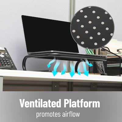 Mind Reader Ventilated Monitor Stand, Holds up to 44 lbs., Metal, Black, 2/Pack (2METMONST-BLK)