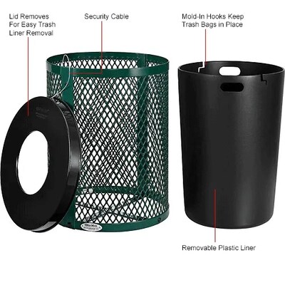 Global Industrial Outdoor Diamond Steel Trash Can w/ Flat Lid, 36 Gallon, Green (261924GN)