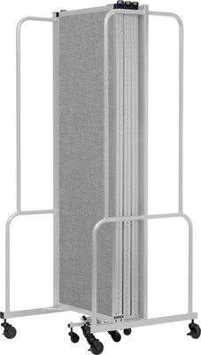 National Public Seating Robo Series 7-Panel Folding Mobile Room Divider, 72"H x 164"W, Grey Fabric (RDG6-7PT02)