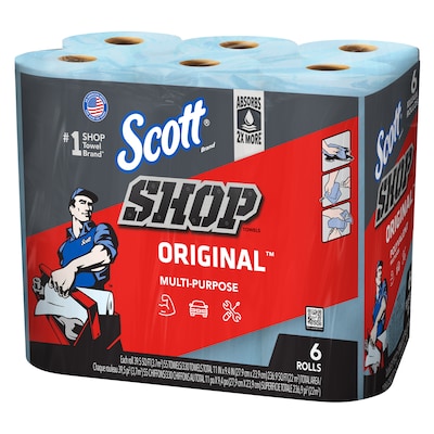 Scott Shop Towels Original, Blue, 55 Sheets/Standard Roll, 6 Rolls/Pk (75180)