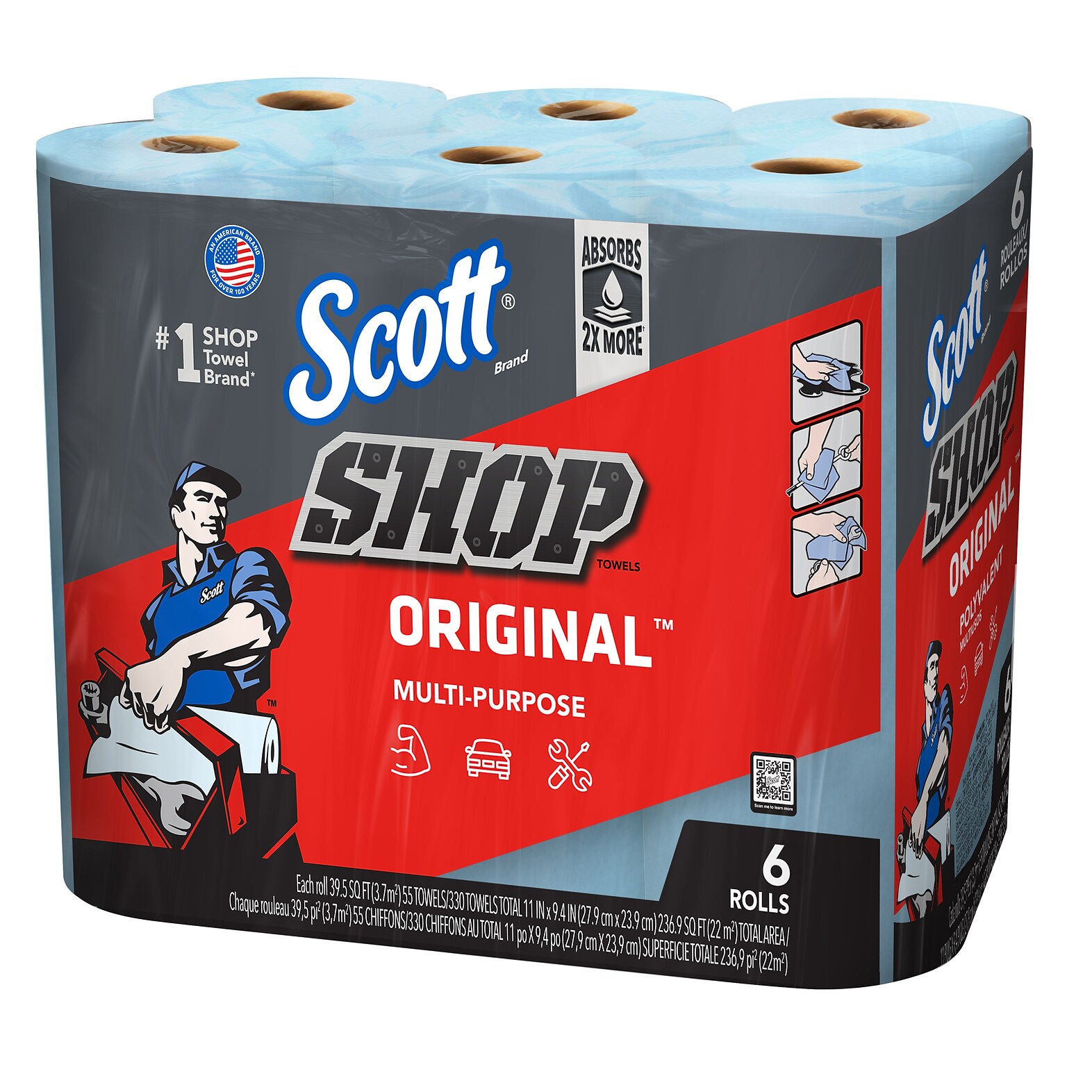 Scott Shop Towels Original, Blue, 55 Towels/Roll, 24 Rolls/Case (75180)