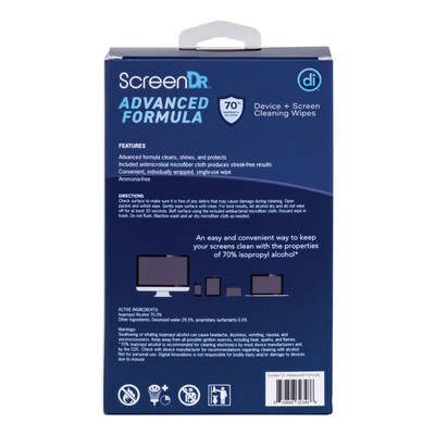 Digital Innovations Screen Dr Advanced Formula Individually Wrapped Screen Cleaning Wipes, 120 Wipes, 1 Microfiber Cloth (32348)