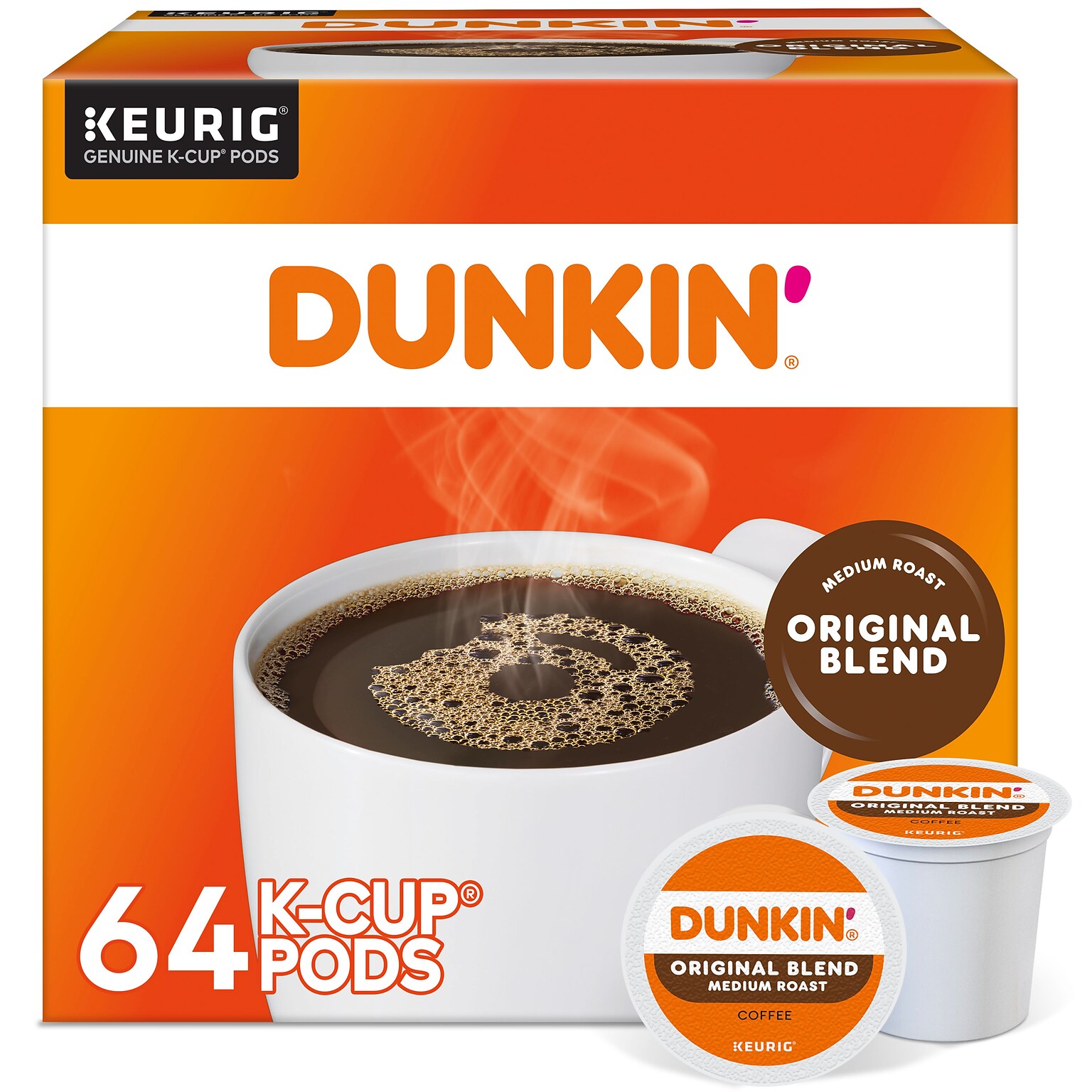 Dunkin Original Blend Keurig Single Serve K-Cup Pods, 64 Count