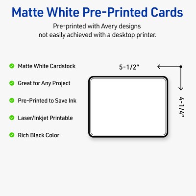 Avery Double Black Border Matte Blank Card, White, 20/Pack (S00-DM4)