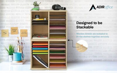 AdirOffice 500 Series 12-Compartment Literature Organizers, 20" x 20", Medium Oak (500-12-MEO)