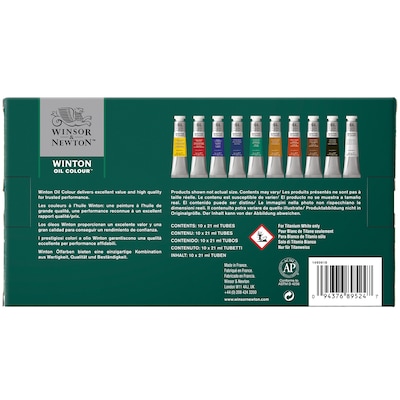 Winsor and Newton Winton Oil Color Paint Tube Set, Assorted Colors, 21 mL, 10/Set (WNX1490618)