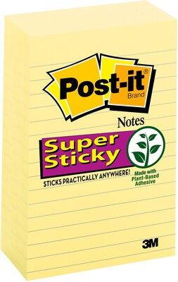 Post-it Super Sticky Notes, Canary Yellow, Lined, 4 in x 6 in , 90 Sheets/Pad, 5 Pads/Pack (660-5SSC