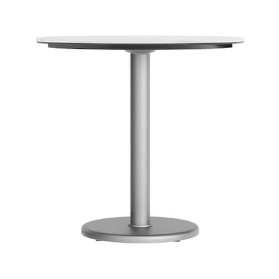 Flash Furniture Acadia 31.25" Round Wooden Dining Table with Round Base, White Faux Marble/Silver Base (STRD31WMATR18S)