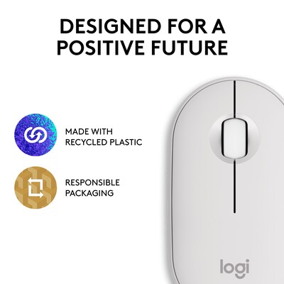 Logitech Pebble 2 M350s Wireless Ambidextrous Optical Mouse, Tonal White (910-007022)