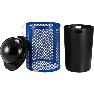 Global Industrial Outdoor Steel Diamond Trash Can w/ Dome Lid, 36 Gallon, Blue (261948BL)