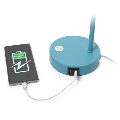 Simple Designs Sleek Essentials LED Desk Lamp, 15.2", with USB Ports, Cyan Blue (LD1072-CYN)