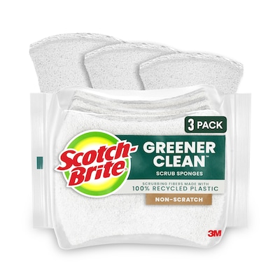 Scotch-Brite Greener Clean Non-Scratch Heavy Duty Sponge with Scrubber, Natural, 3 Sponges/Pack (97033)