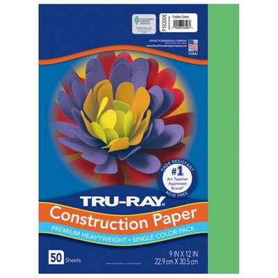 Tru-Ray 9 x 12 Construction Paper, Festive Green, 50 Sheets/Pack, 5 Packs/Bundle (PAC103006-5)