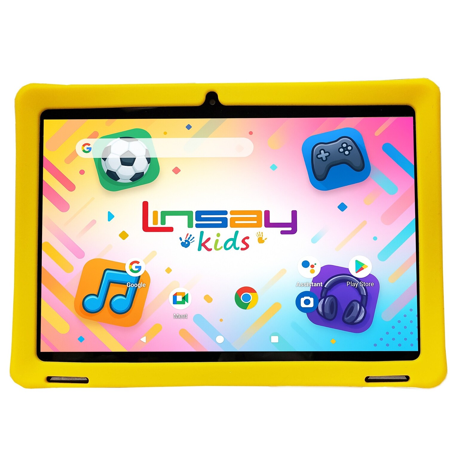 Linsay F10 Series 10.1 Tablet, Wi-Fi, Octa Core, 256GB eMMC, Android 15, with Yellow Kids Defender Case (F10IPGKIDSYPLUS)