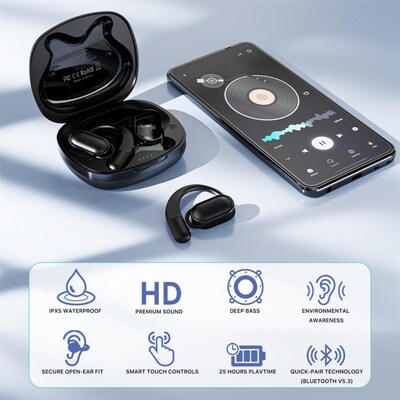 echelon RoundSound Open Ear True Wireless Earbuds, Black (BTK004001)