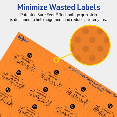 Avery Laser/Inkjet Multipurpose Rectangle Labels, 1.25" x 1.75", Bright Orange, 2560/Box (94226)