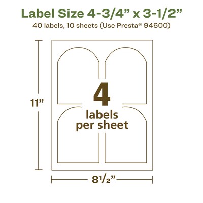 Avery EcoFriendly Laser/Inkjet Decorative Edge Multipurpose Labels, 4-3/4" x 3-1/2", White, 40/Pack (94600)