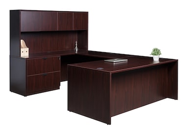 Boss Office Products 71 U-Shaped Desk with Lateral File and Hutch, Mahogany (GROUPA7-M)