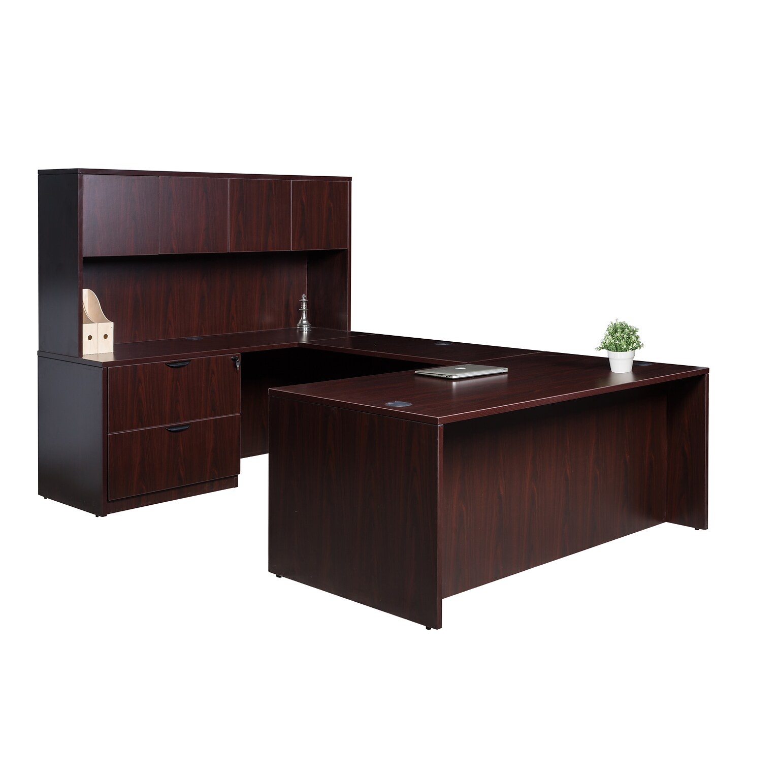 Boss Office Products 71 U-Shaped Desk with Lateral File and Hutch, Mahogany (GROUPA7-M)