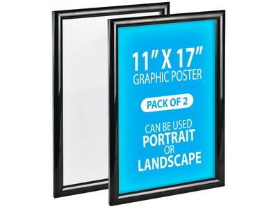 Azar Wall Poster Holder, 11" x 17", Black Plastic Frame, 2/Pack (300340-BLK-2PK)