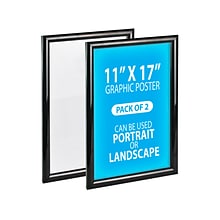 Azar Wall Poster Holder, 11 x 17, Black Plastic Frame, 2/Pack (300340-BLK-2PK)