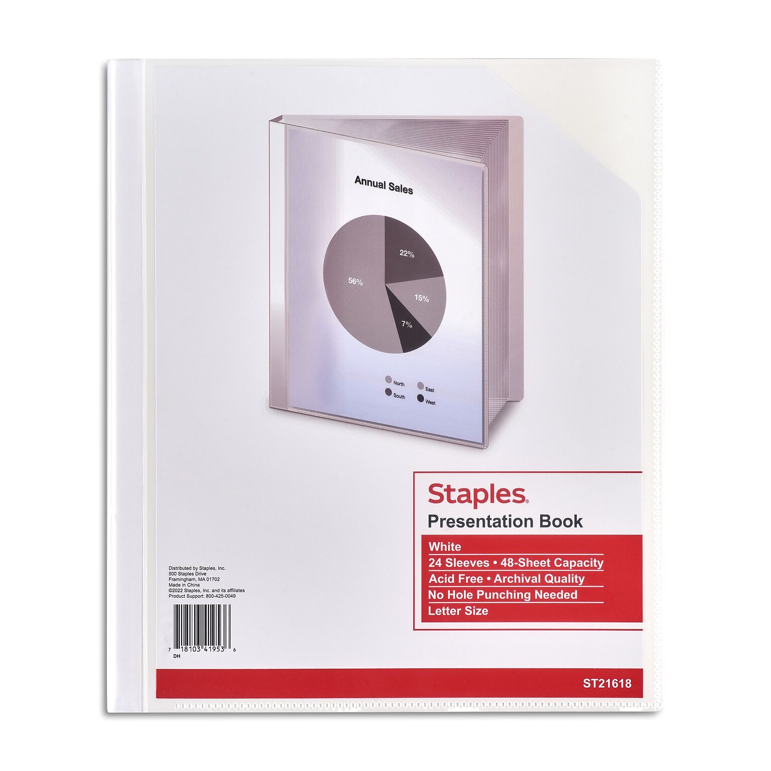 Staples Presentation Book Binder, 24-Sleeve Capacity, White – Clear Sheet Protector Display Book for Reports, School & Office