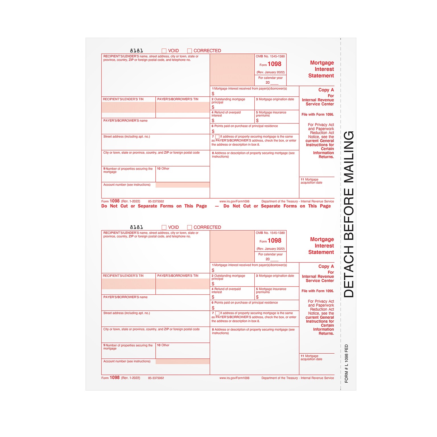 TOPS 2023 1098 Tax Form, Federal Copy A, 50/Pack (L1098FED-S)