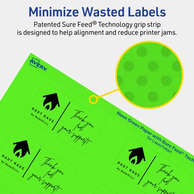Avery Laser/Inkjet Multipurpose Rectangle Labels, 1.5" x 2.75", Neon Green, 800/Box (94230)