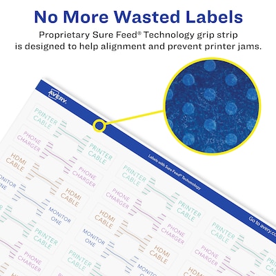 Avery Laser/Inkjet Decorative Edge Waterproof Multipurpose Labels, 2.5"  x 0.5", White, 1125/Pack (94749)