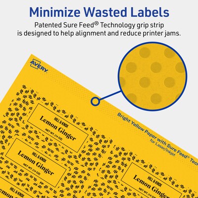 Avery Laser/Inkjet Rectangle Multipurpose Labels, 1.25" x 3.75", Bright Yellow, 120/Pack (94228)