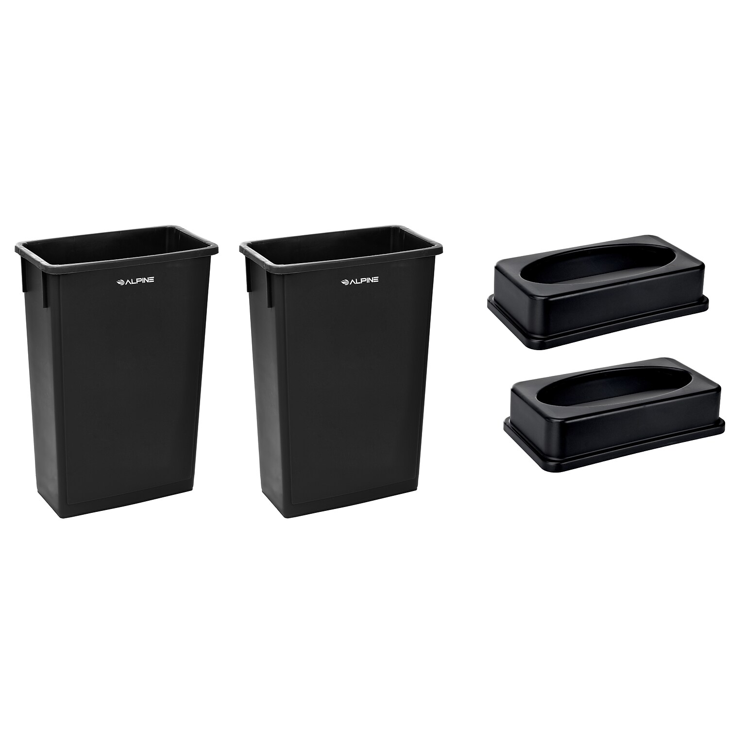 Alpine Industries Plastic Trash Can with Lid, 23 gallon, Black, 2/Pack (477-BLK-PKG1-2)