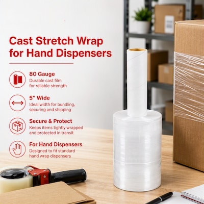 Quill Brand® 5" x 1000' 80 Gauge Cast Stretch Wrap, Clear, 12/Carton (ST5180)
