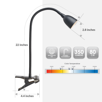 Newhouse Lighting Olivia Dimmable and Color Change Clamp Lamp, Black (NHCLP-OL-BK)