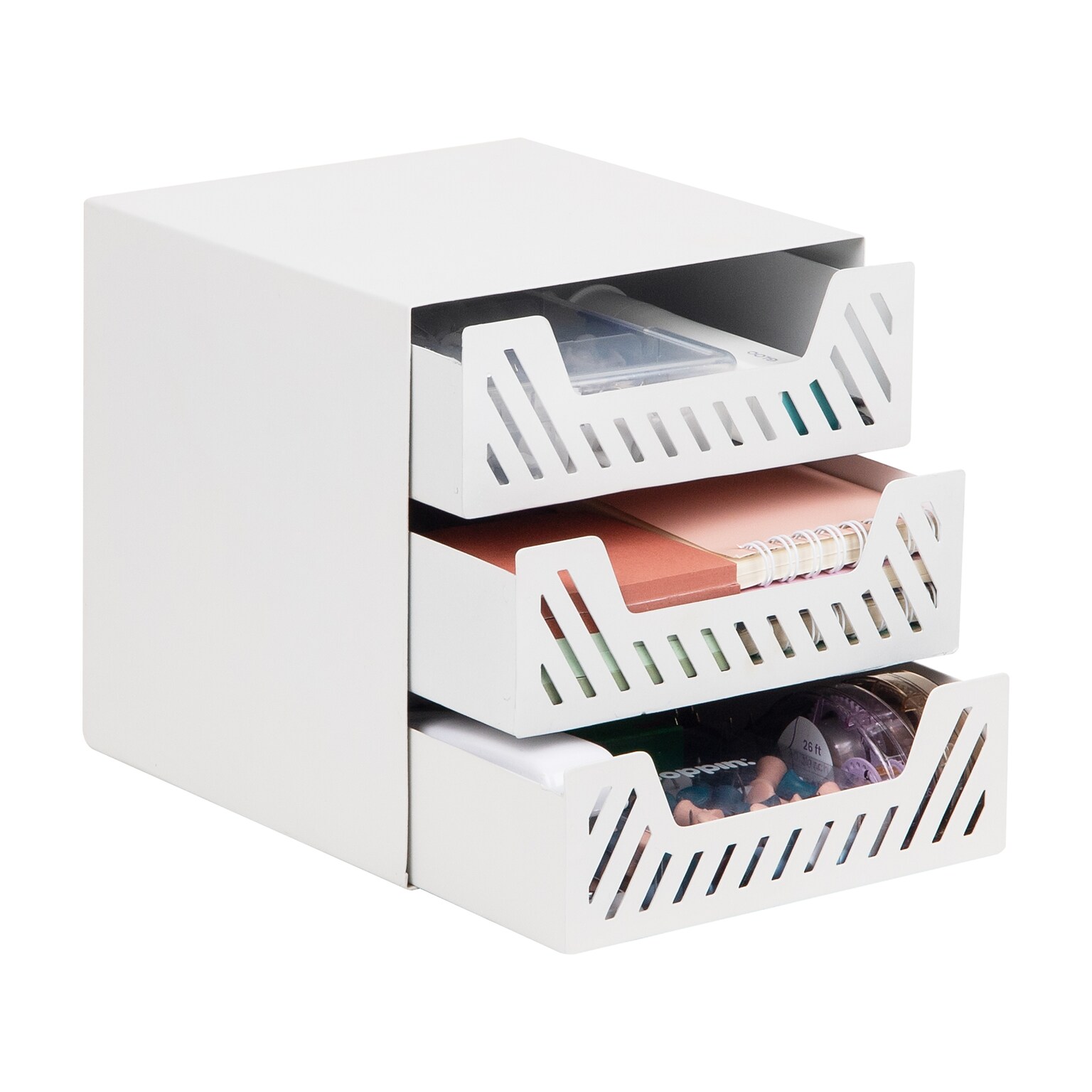 Mind Reader Metal Desk Organizer, White (3SLDR-WHT)