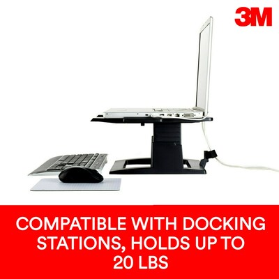 3M Adjustable Laptop Stand, Black, 2 in. of Height Adjustment, Compatible with Docking Stations (LX500)