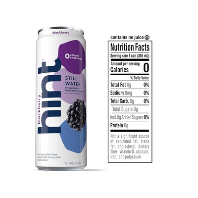 Hint Blackberry Flavored Purified Water, 12 fl. oz., 24 Cans/Carton (HNT02227)