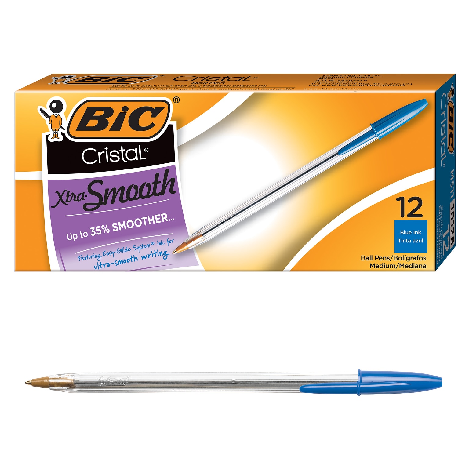 BIC Cristal Ballpoint Pens, Medium Point, Blue Ink, Dozen (10126/MS11BL)