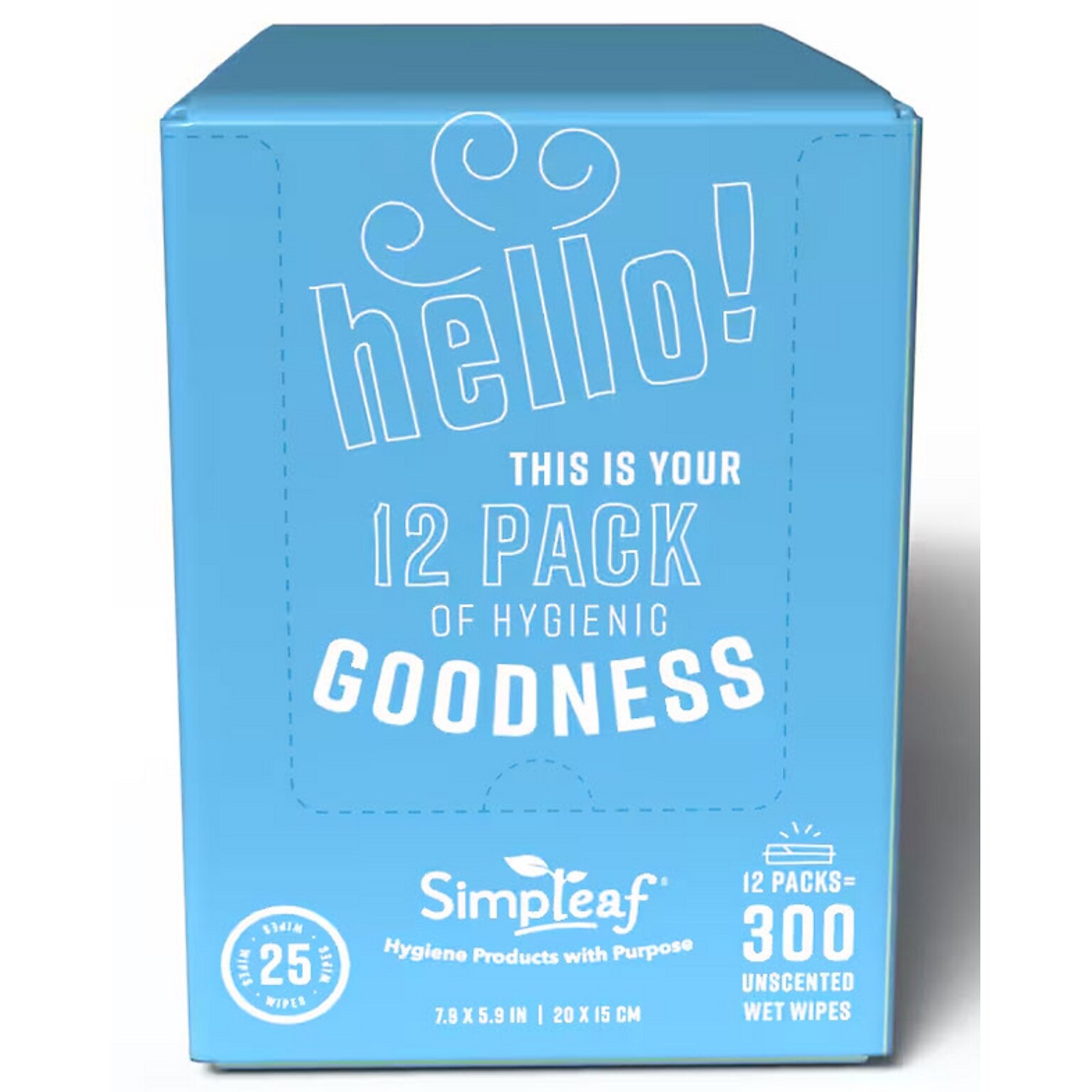 Simpleaf Unscented Flushable Wipes, 25 Single Wipes/Pack, 12 Packs/Box (S-002-12pack)
