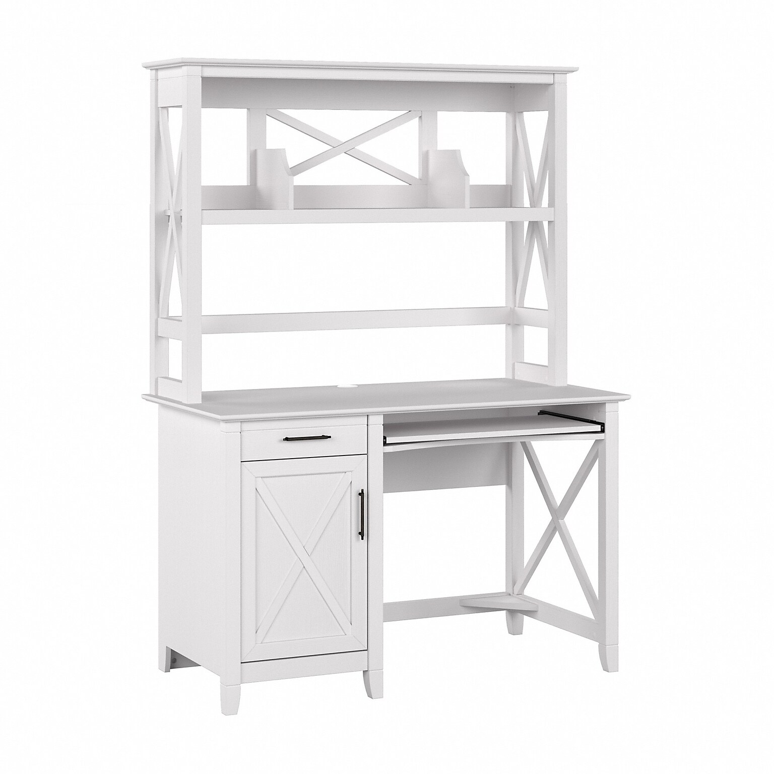 Bush Furniture Key West 48W Small Computer Desk with Hutch, Pure White Oak (KWD248WT-03)