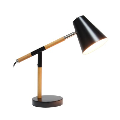 Simple Designs Black Matte and Wooden Pivot Desk Lamp (LD1059-BLK)