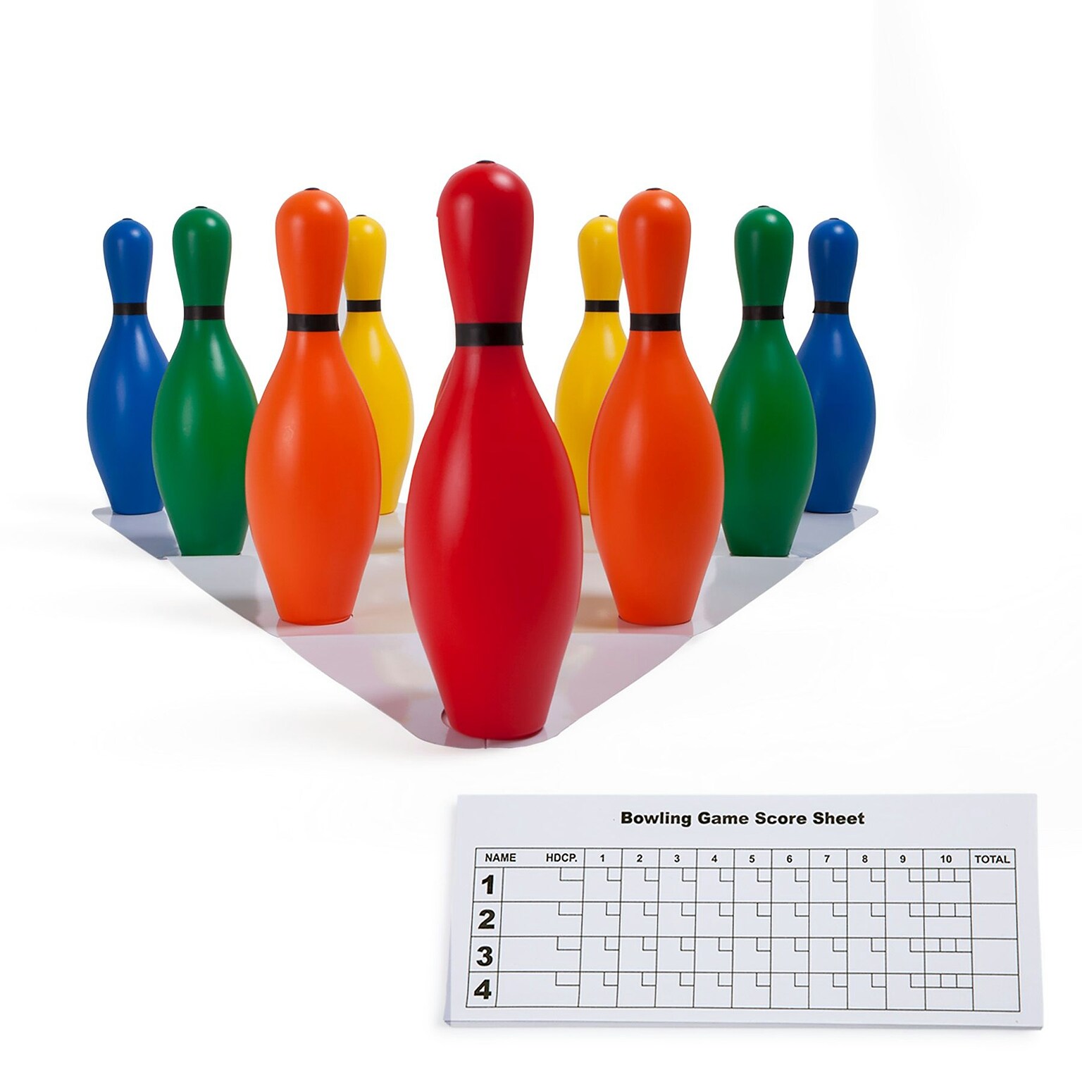 Champion Sports Plastic Bowling Pin Set, Assorted Colors, 10/Set (CHSBP10CLR)