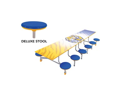 AmTab Rectangular Mobile Cafeteria Table w/ 12 Stools, 30 x 145, Assorted Colors (MST1212)